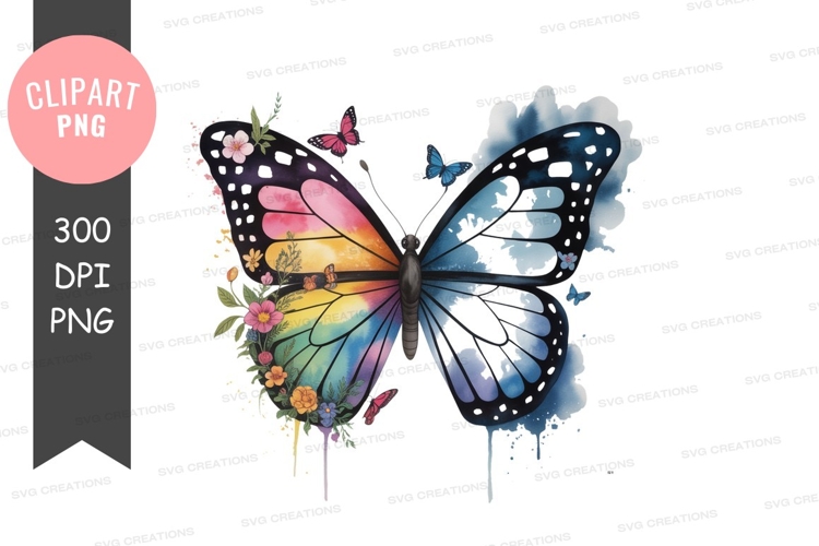 Colorful butterfly with floral elements