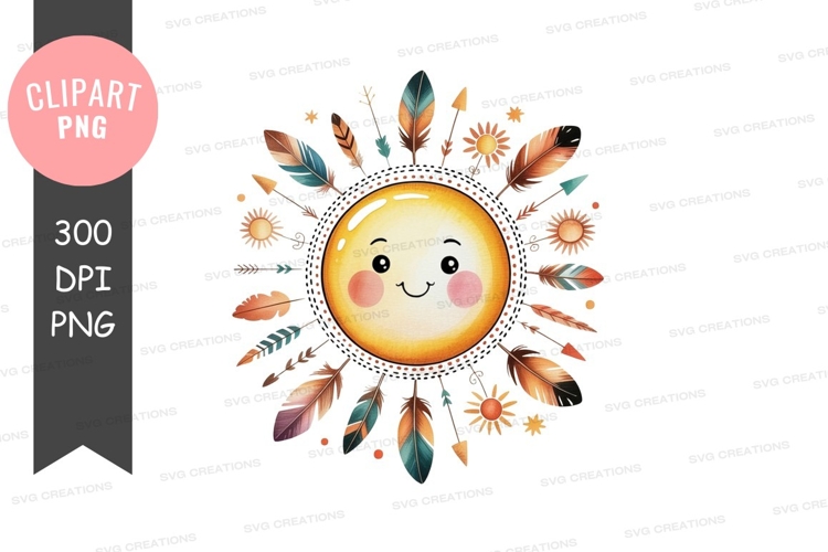 Happy sun with feathers clipart png