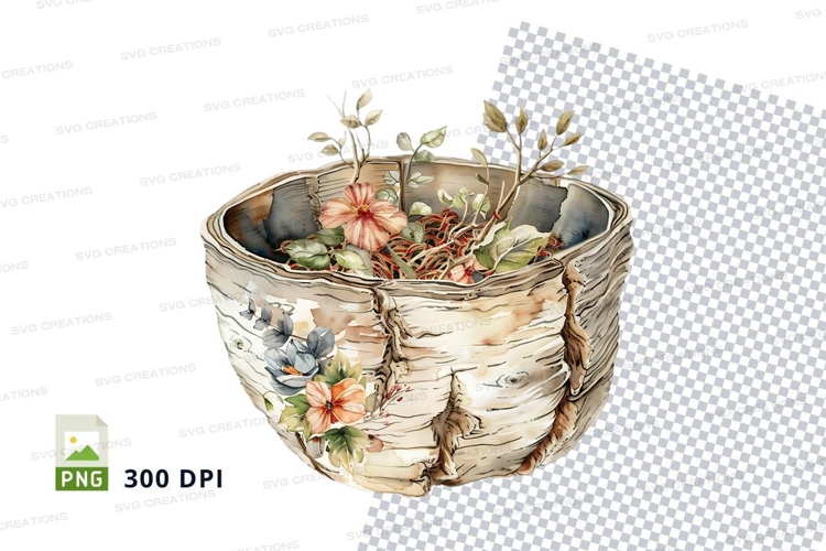Birch bark basket with flowers
