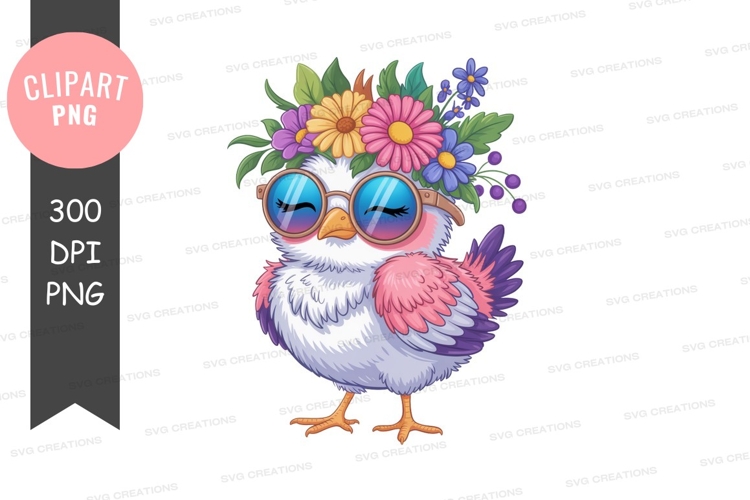 Stylish owl with sunglasses and flower crown