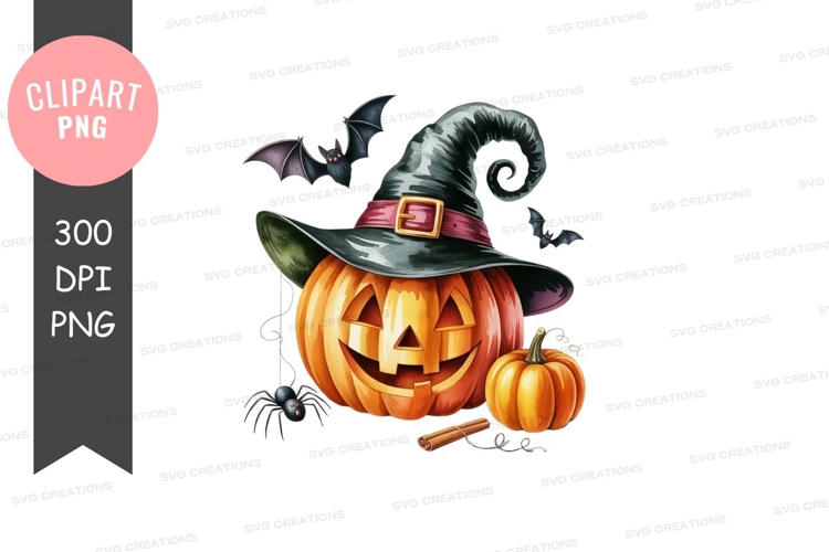 Halloween jack-o-lantern with witch hat