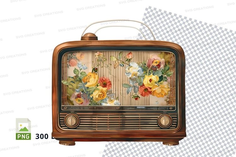 Vintage radio with floral design example image 1