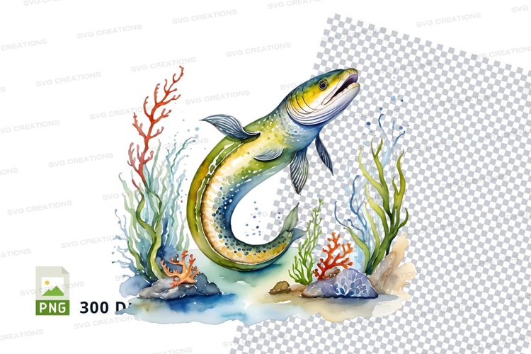 Leaping fish in coral reef