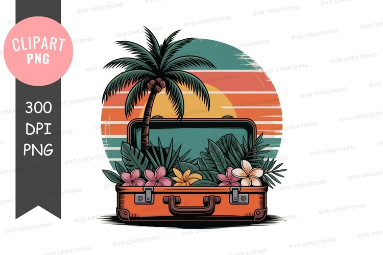 Tropical vacation suitcase with palm tree