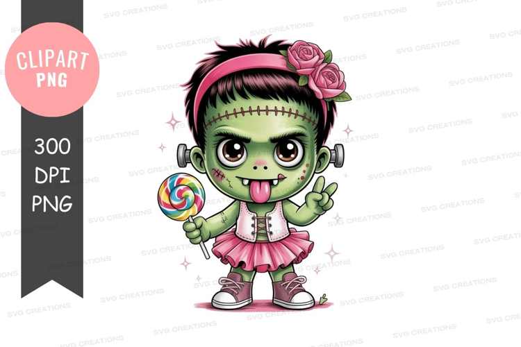 Cute frankenstein girl with lollipop