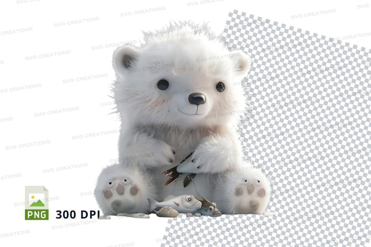 Playful polar bear with fish
