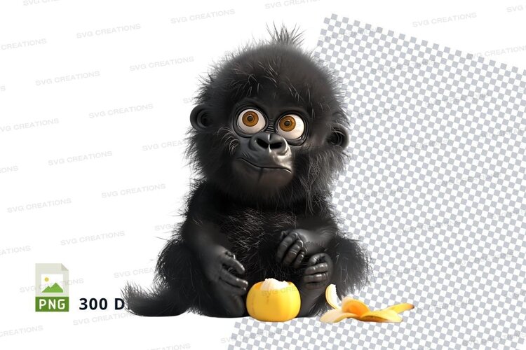 Cute baby gorilla with orange example image 1
