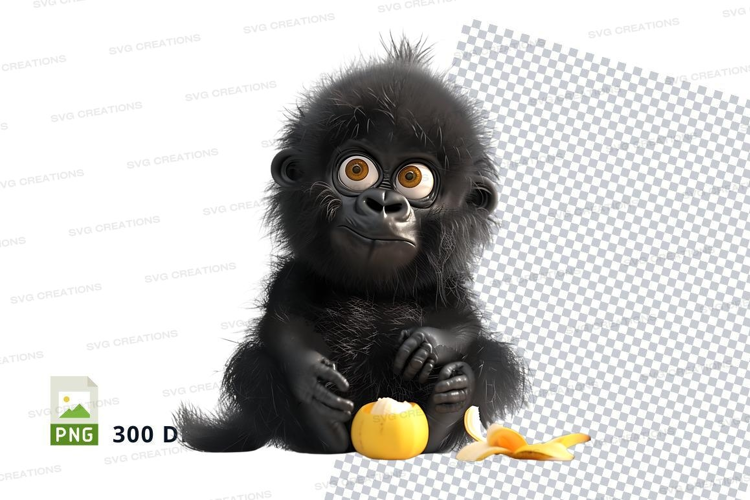 Cute baby gorilla with orange