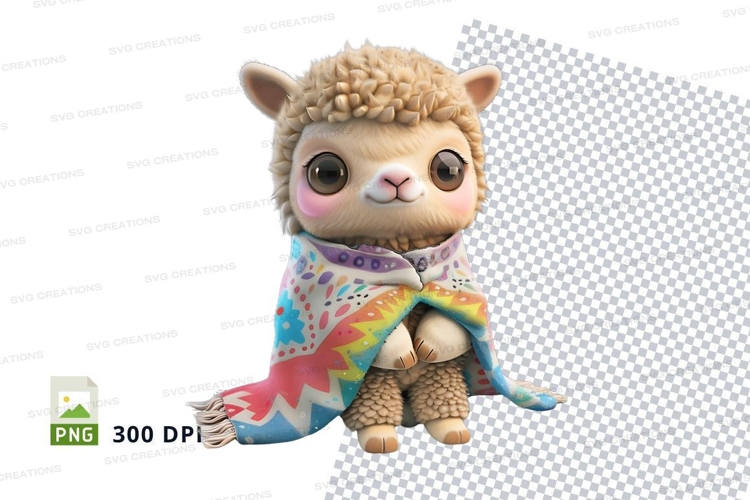 Cute llama with rainbow blanket