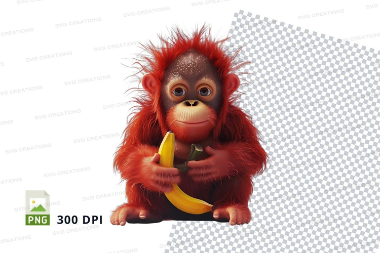 Playful orangutan eating banana