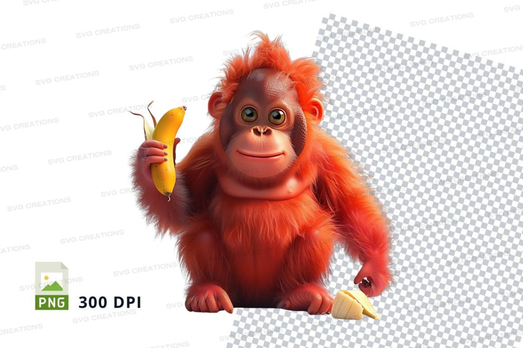 Playful orangutan with bananas