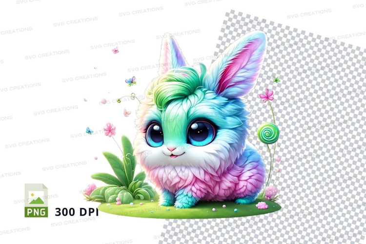 Colorful bunny in a whimsical garden