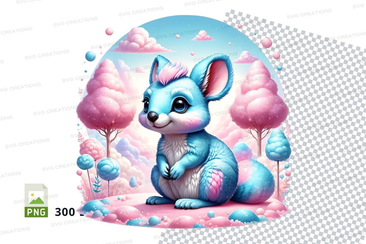 Whimsical blue fox in a candyland