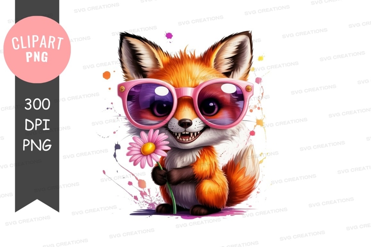 Cool fox with sunglasses and flower