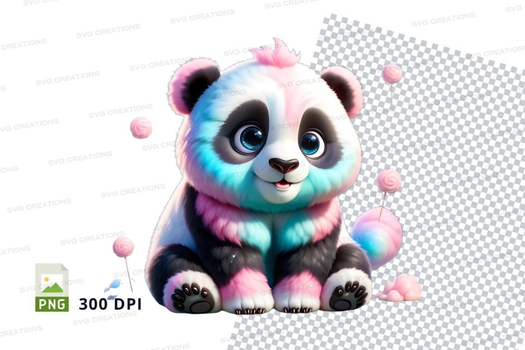 Colorful panda cub with candy