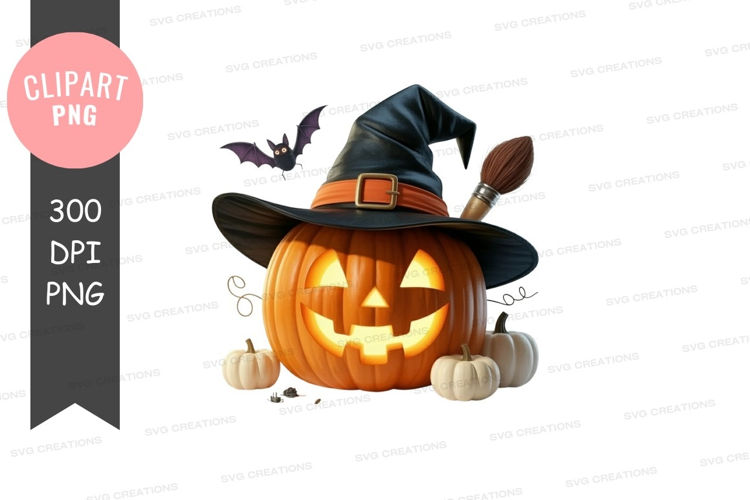 Halloween jack-o'-lantern with witch hat