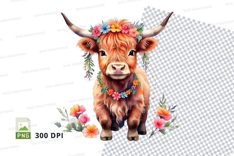 Floral highland cow