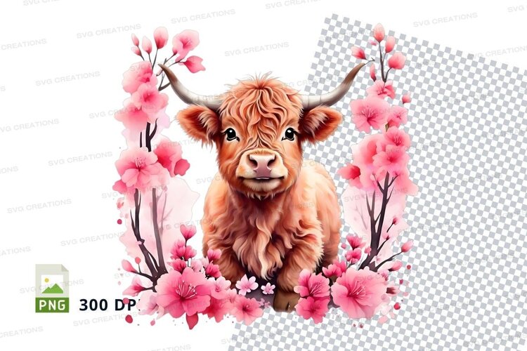 Cherry blossom highland cow example image 1
