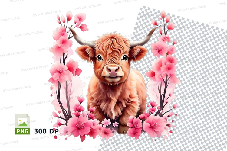 Cherry blossom highland cow