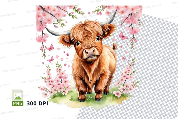 Cherry blossom highland cow