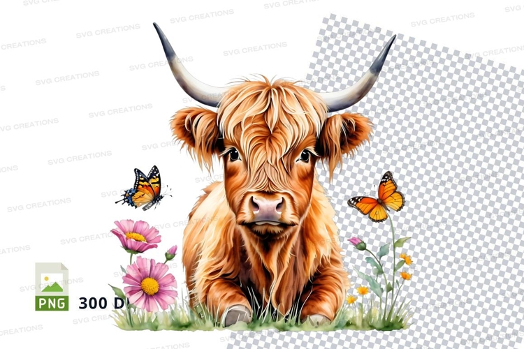 Serene highland cow in a meadow