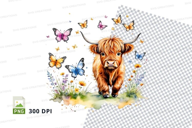 Whimsical highland cow with butterflies example image 1