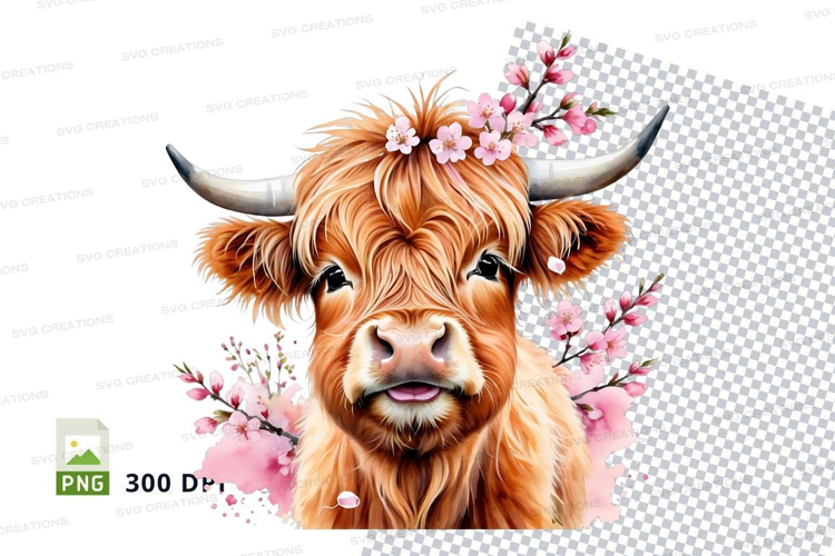 Charming highland cow with flowers