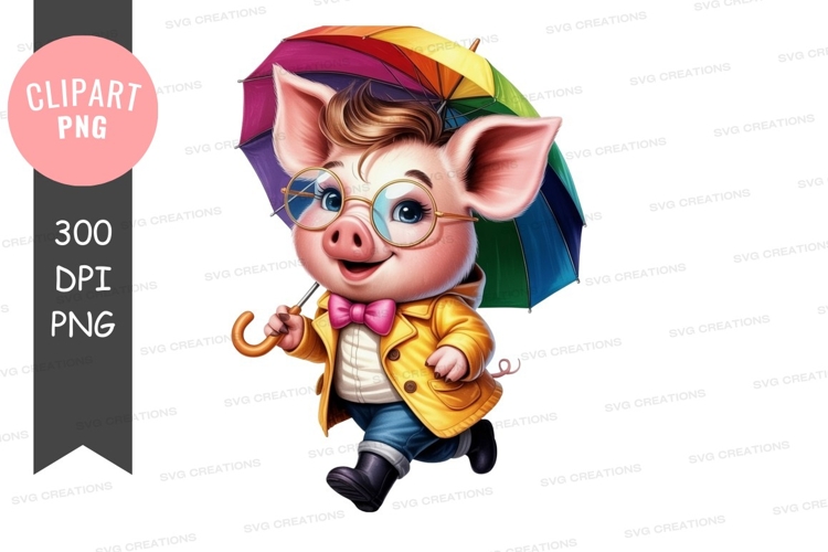 Stylish pig with umbrella