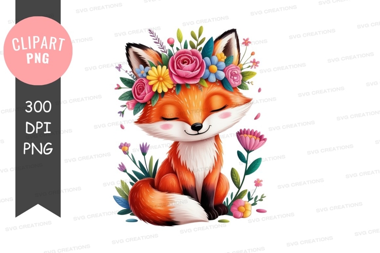 Cute fox with floral crown