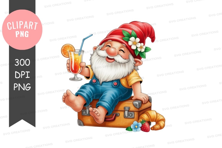 Joyful gnome with a summer drink