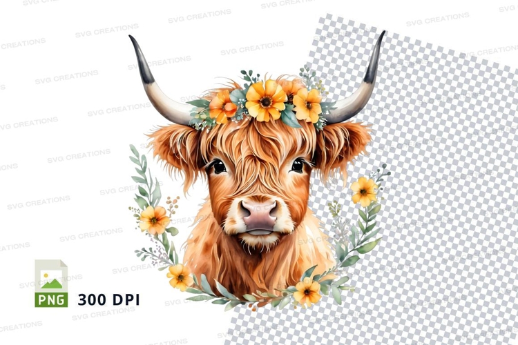 Decorative highland cow clipart png