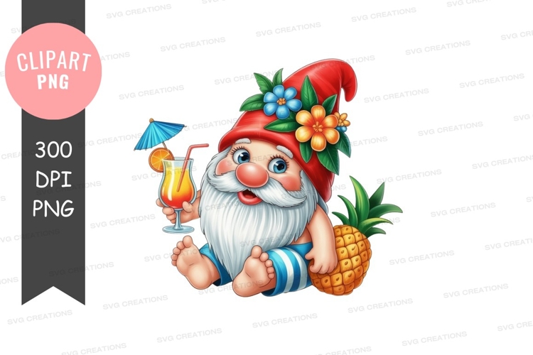 Tropical gnome with pineapple and cocktail