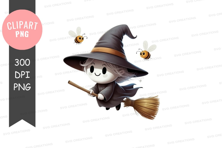 Friendly witch on a broomstick