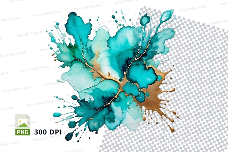 Abstract turquoise and gold splash