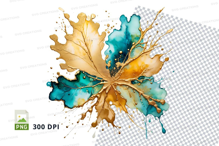 Golden and turquoise leaf splash