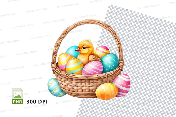 Easter basket with chick and eggs