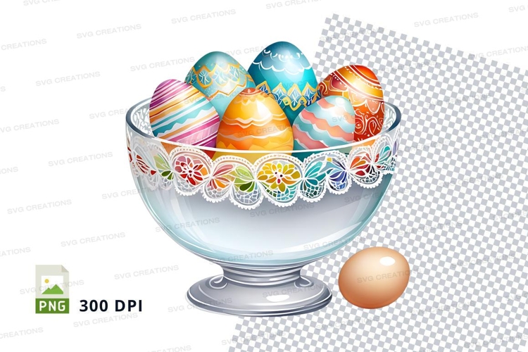 Colorful easter eggs in a decorative bowl