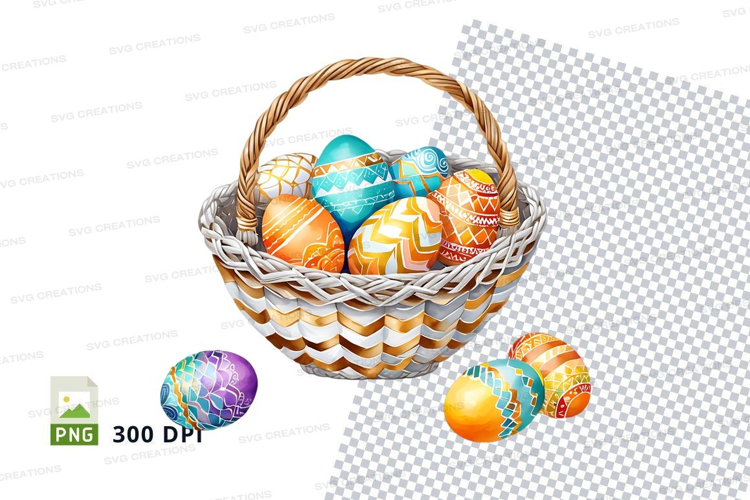 Easter basket with decorated eggs