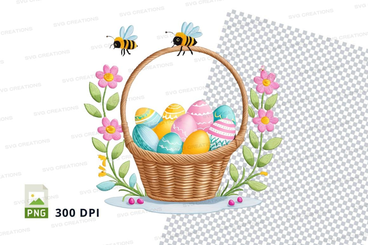 Easter basket with eggs and bees