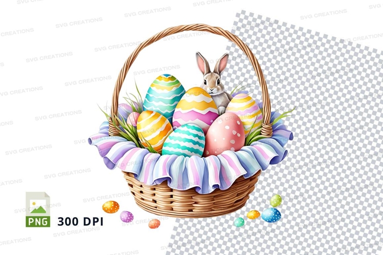 Easter basket with bunny and eggs