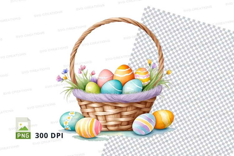 Easter basket with colored eggs