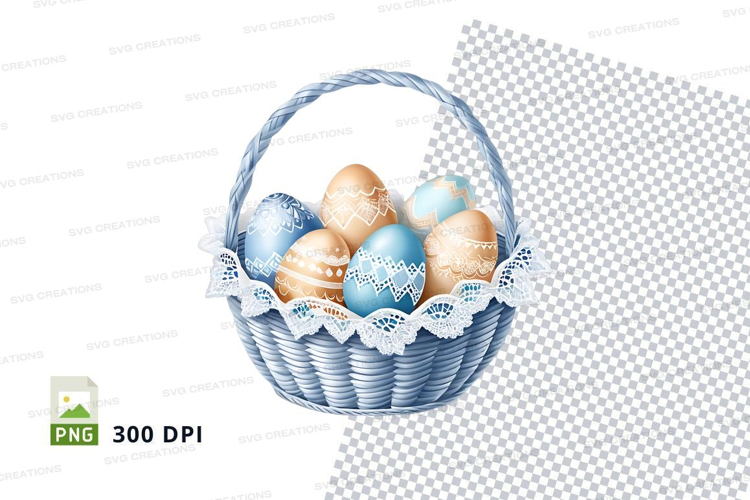Easter basket with decorated eggs
