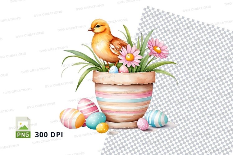 Easter chick in flower pot example image 1