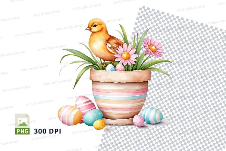 Easter chick in flower pot