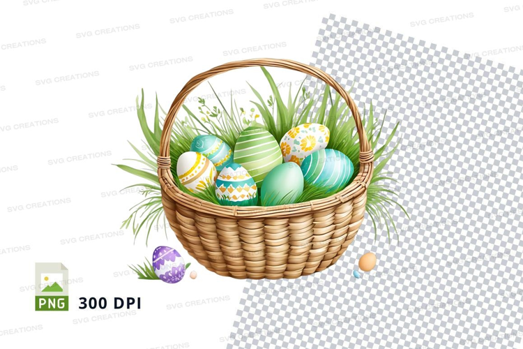 Easter basket with decorated eggs