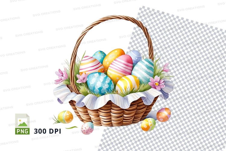 Easter basket with colorful eggs