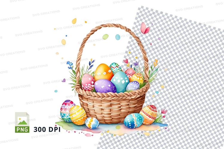 Easter basket with decorated eggs