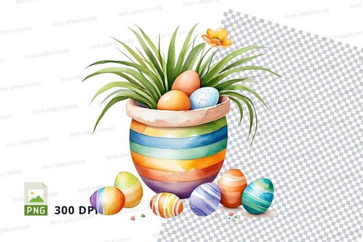 Easter eggs in a pot with plant example image 1