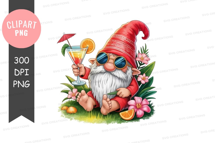 Relaxing gnome with cocktail