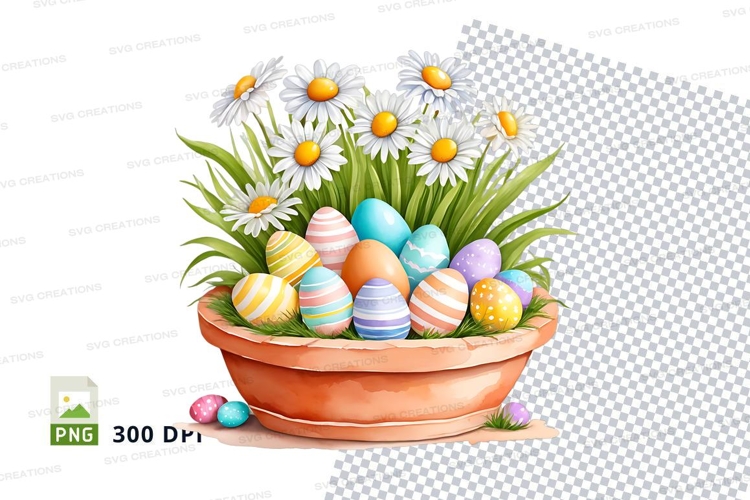 Easter basket with eggs and flowers